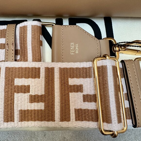 NEW WITH TAGS Fendi Timeless Strap Hazelnut fabric shoulder strap - Picture 1 of 4